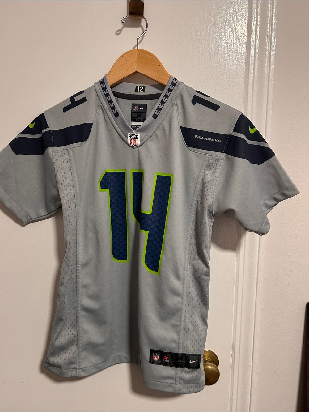 NFL Seattle Seahawks Gray #14 Jersey with Navy and Neon Green Accents Metcalf